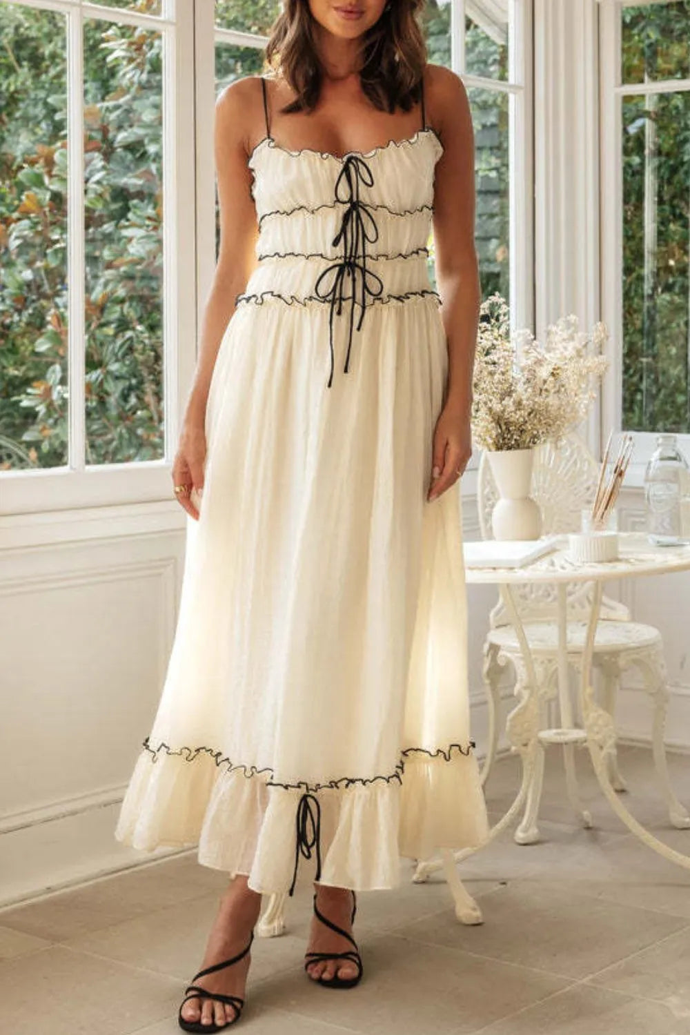 Frill Tied Front Midi Cami Dress - Blushé Belle