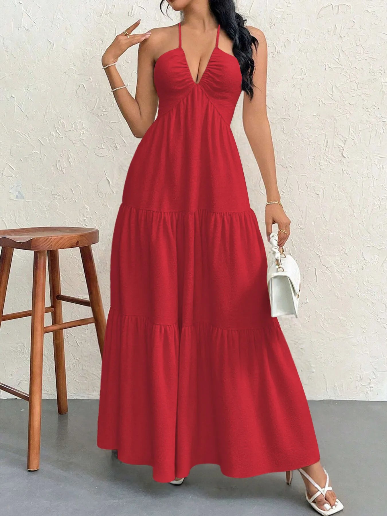 Halter Neck Tiered Maxi Dress - Blushé Belle