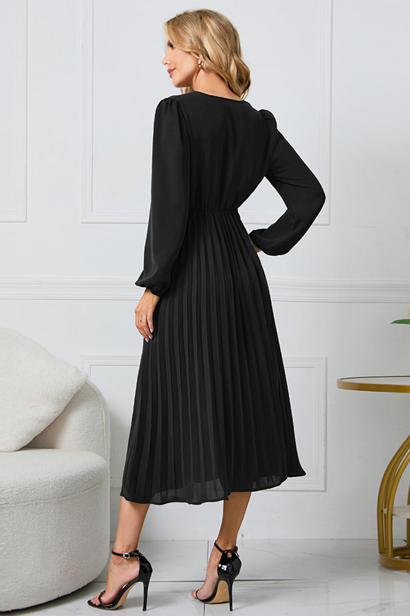 V-Neck Long Sleeve Tie Waist Midi Dress - Blushé Belle