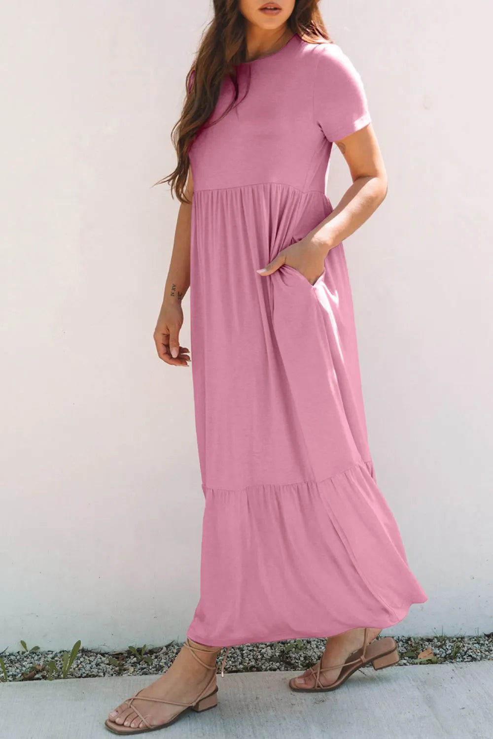 Solid Color High Waist Pocketed Tee Dress - Blushé Belle