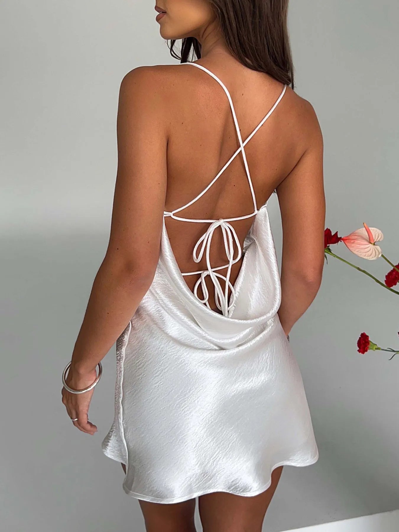 Crisscross Tie Back Mini Cami Dress - Blushé Belle