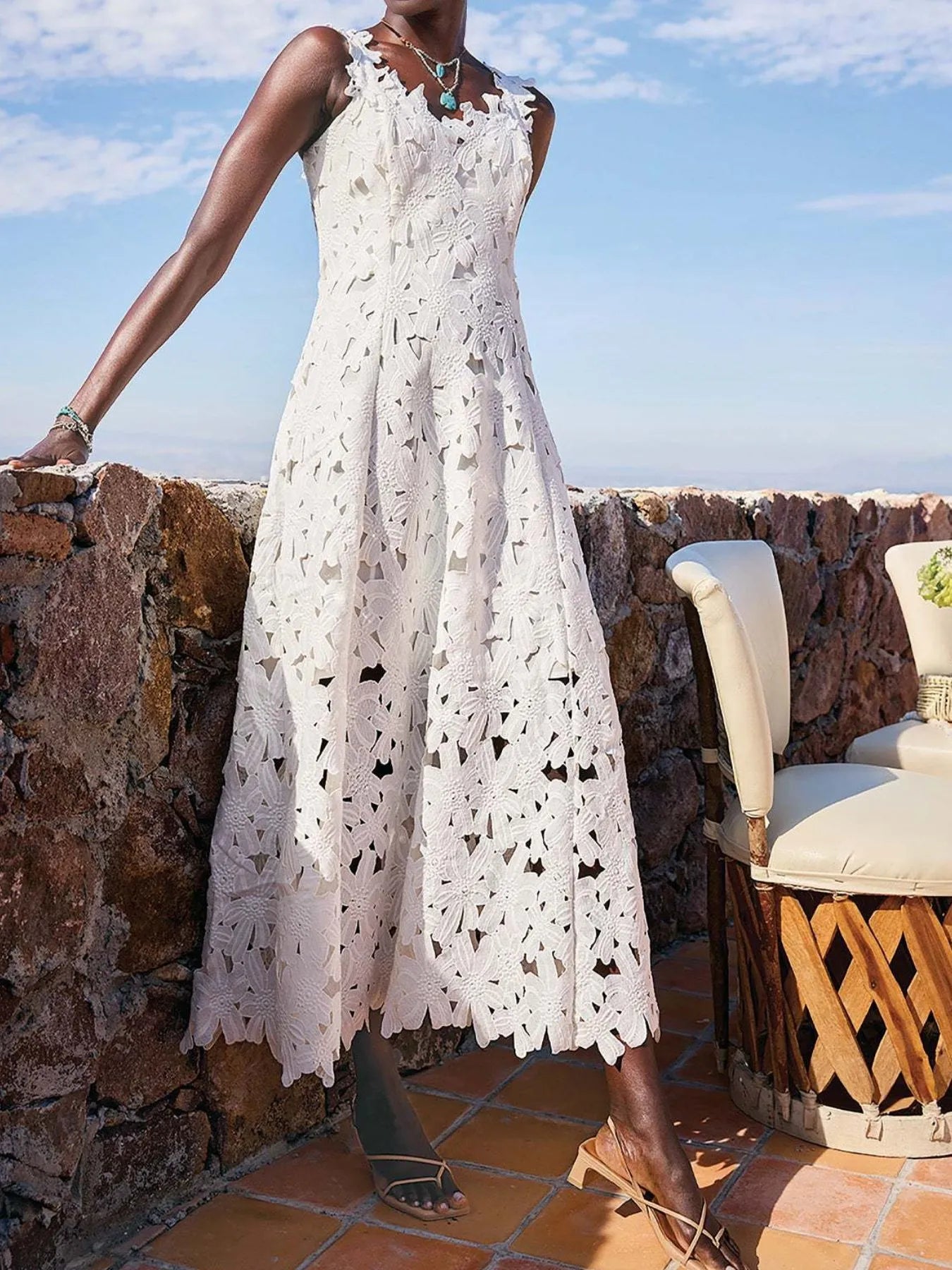 Lace Flower Round Neck Maxi Dress - Blushé Belle
