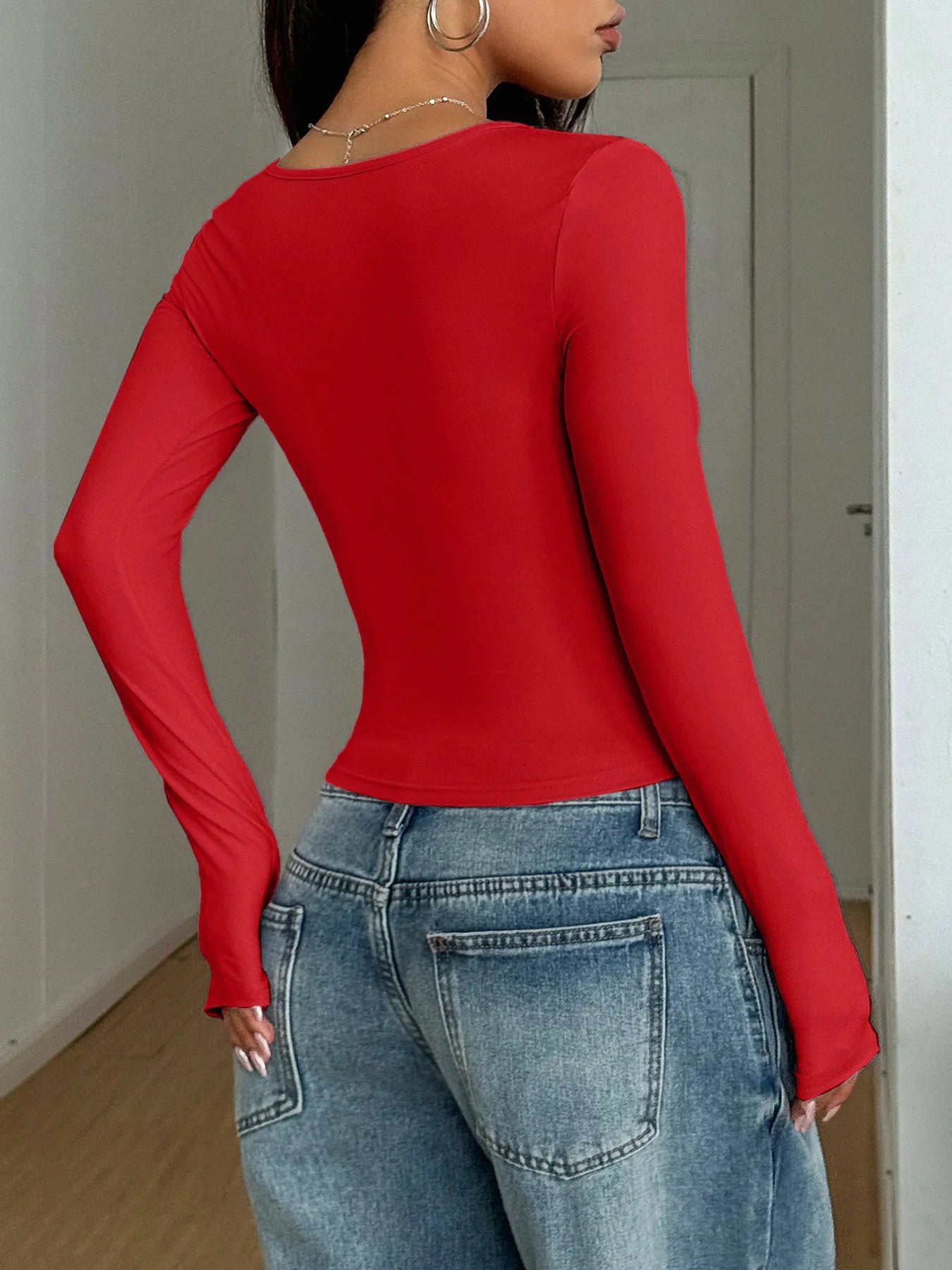 Square Neck Long Sleeve Fitted T-Shirt - Blushé Belle