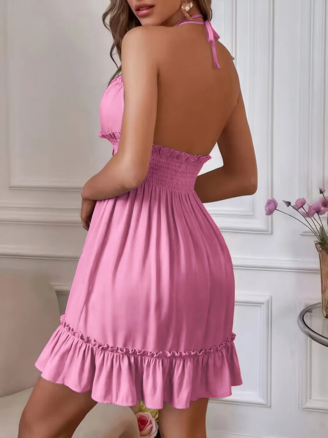 Smocked Halter Neck Mini Dress - Blushé Belle