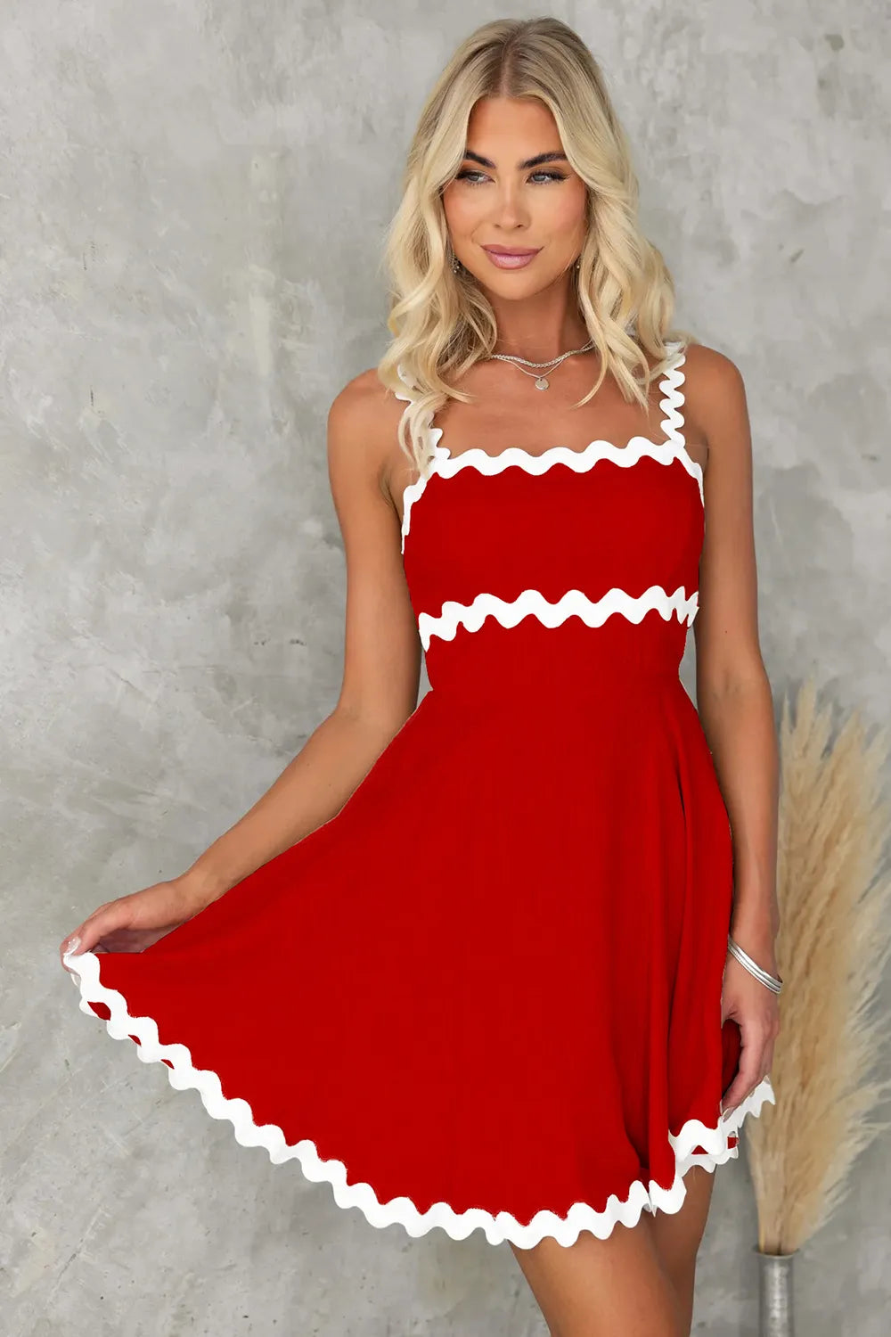 Contrast Trim Square Neck Mini Dress - Blushé Belle