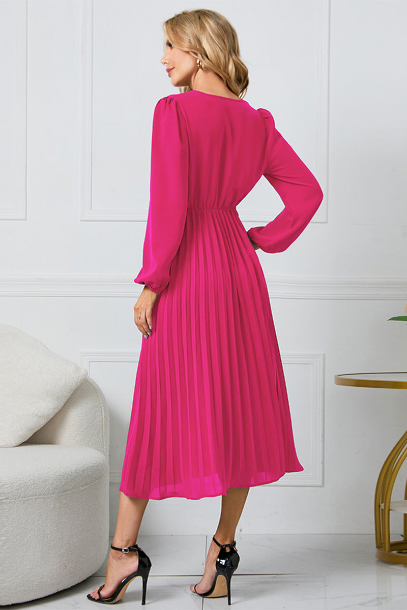 V-Neck Long Sleeve Tie Waist Midi Dress - Blushé Belle