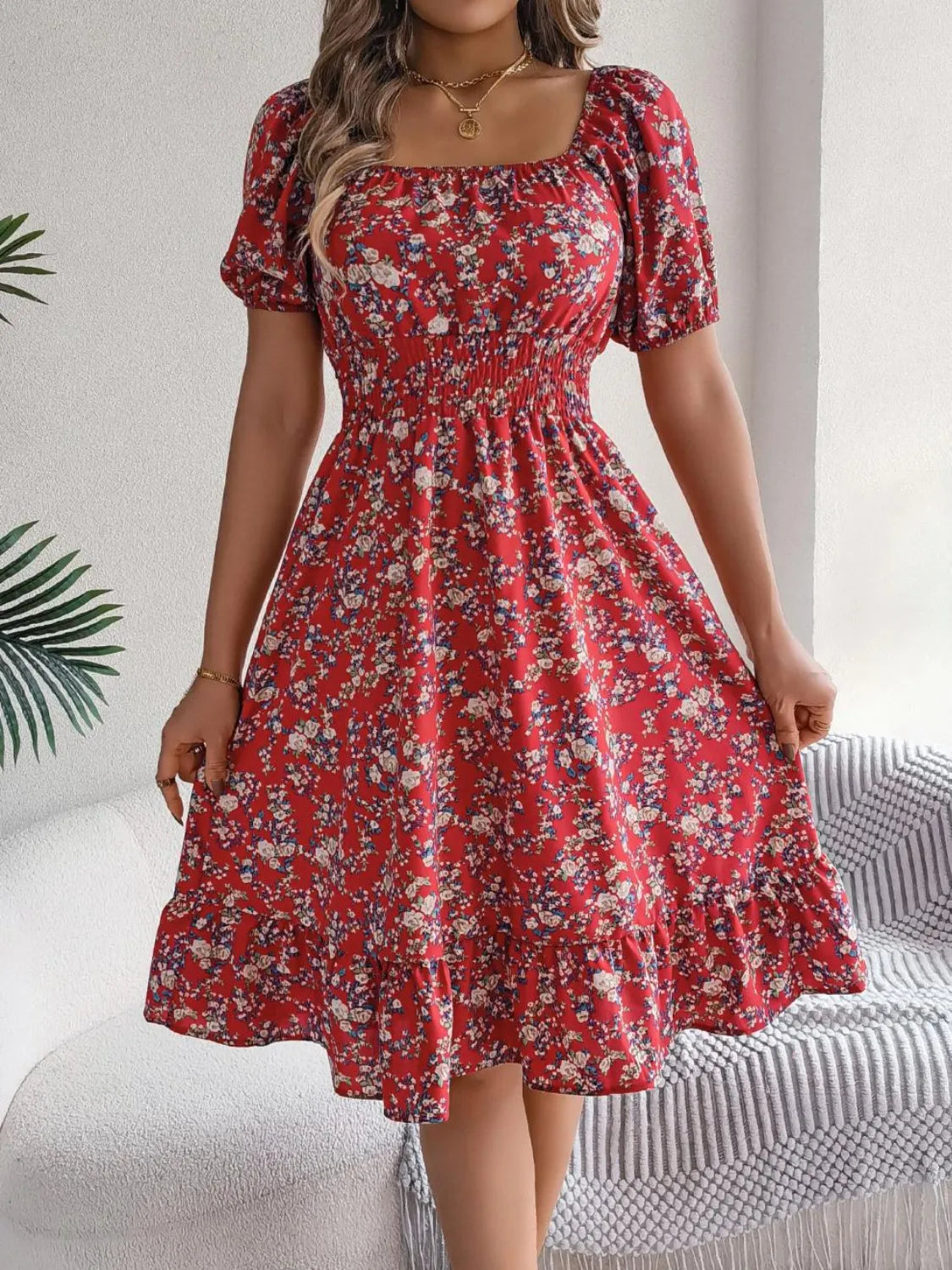 Ruffled Hem Floral Puff Sleeve Dress - Blushé Belle