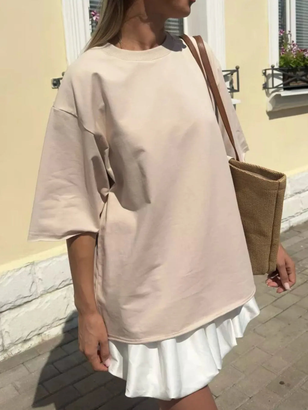 Round Neck Half Sleeve Oversized T-Shirt - Blushé Belle