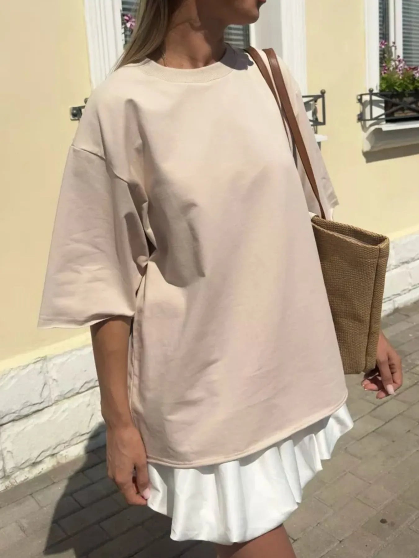 Round Neck Half Sleeve Oversized T-Shirt - Blushé Belle