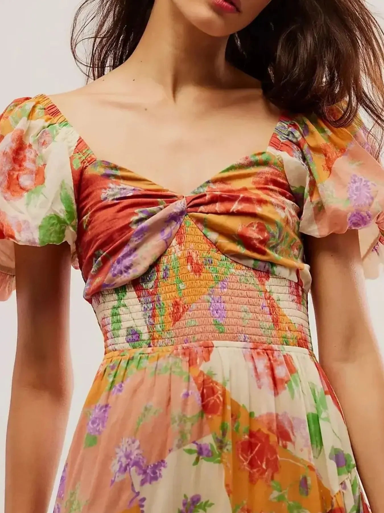 Printed Sweetheart Neck Puff Sleeve Maxi Dress - Blushé Belle