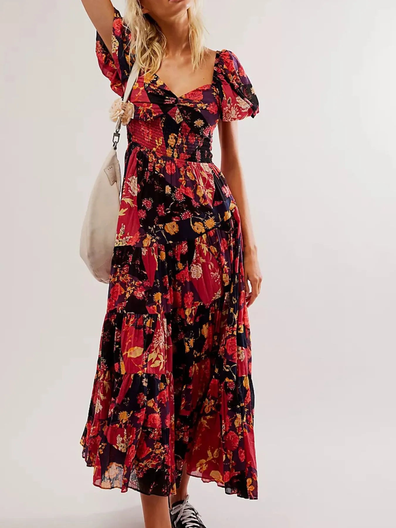 Printed Sweetheart Neck Puff Sleeve Maxi Dress - Blushé Belle