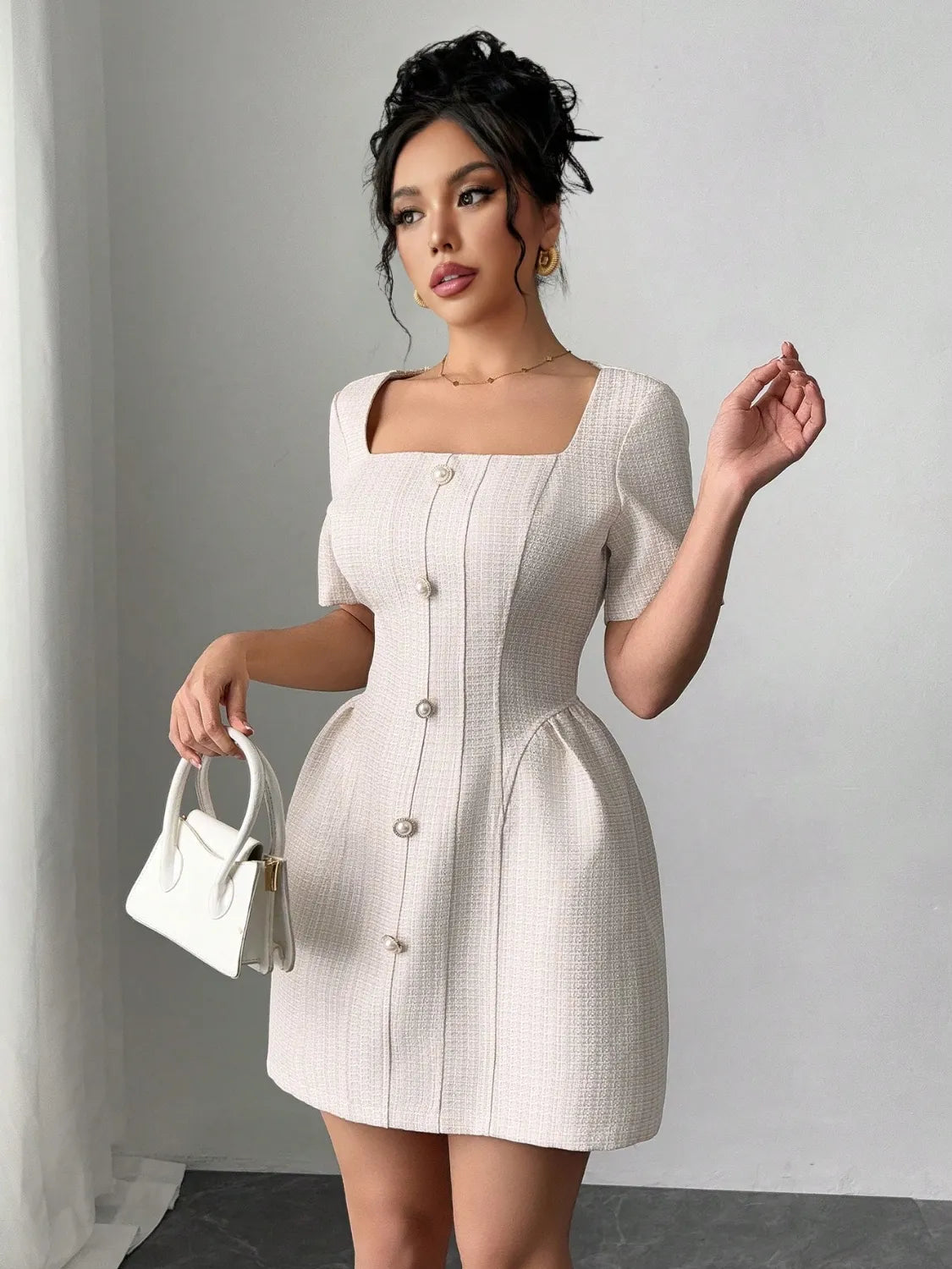 Square Neck Short Sleeve Mini Dress - Blushé Belle