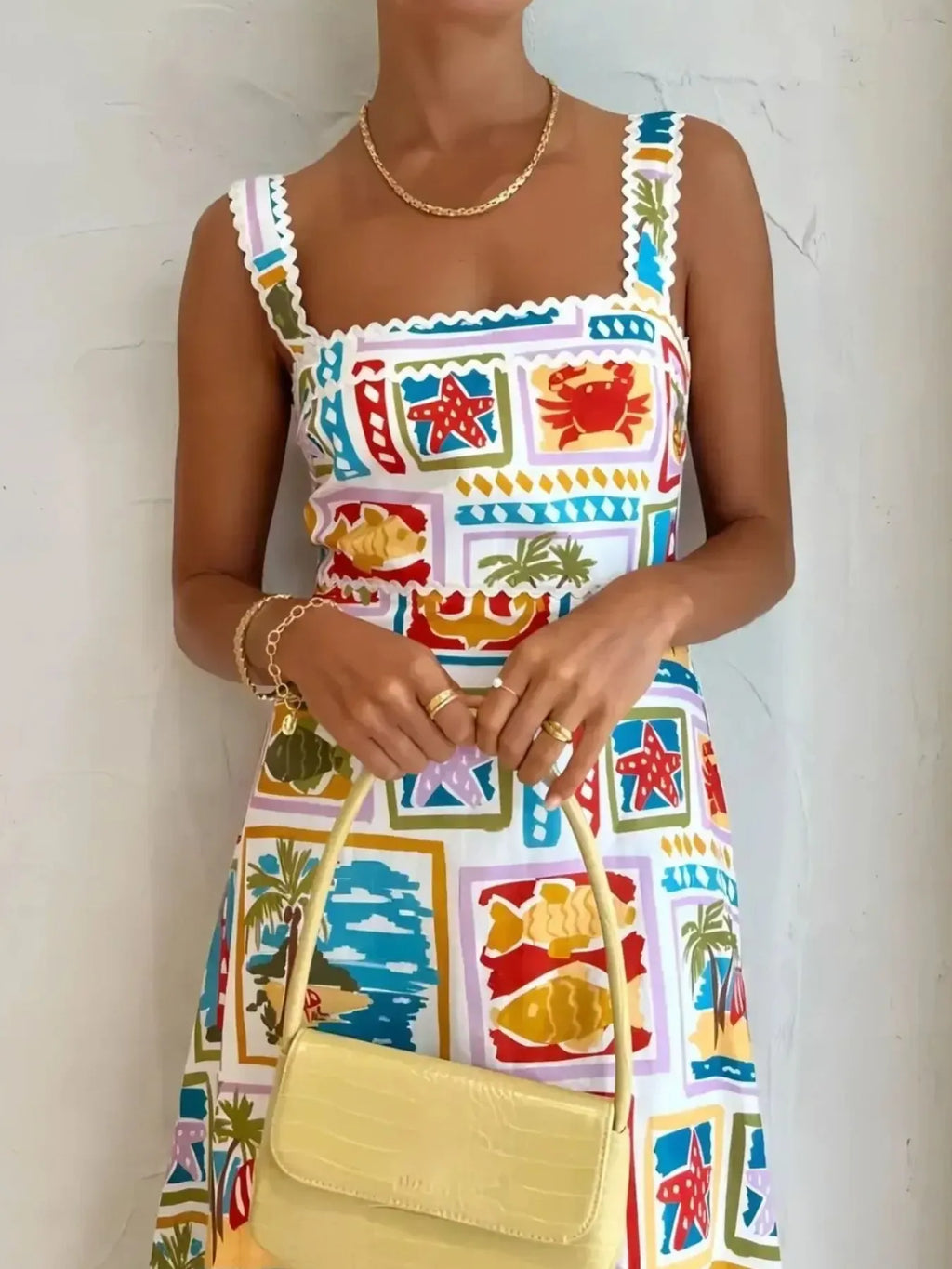 Tropical Print Square Neck Cami Dress - Blushé Belle