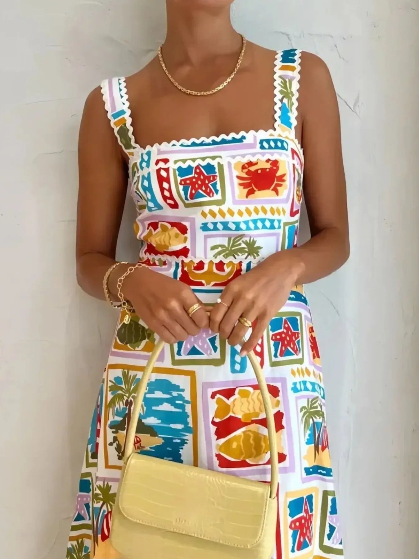 Tropical Print Square Neck Cami Dress - Blushé Belle