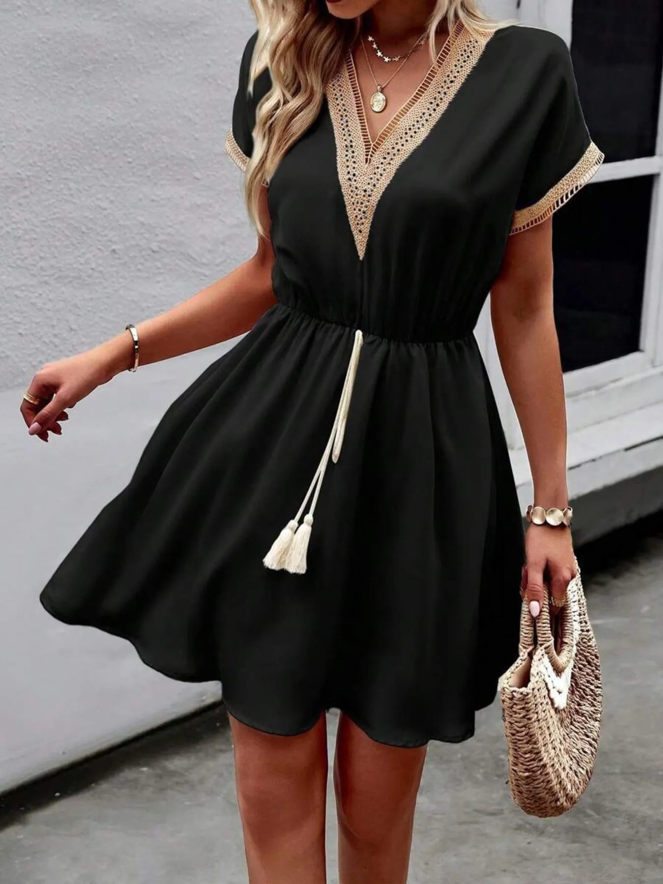 V-Neck Short Sleeve Mini Dress - Blushé Belle