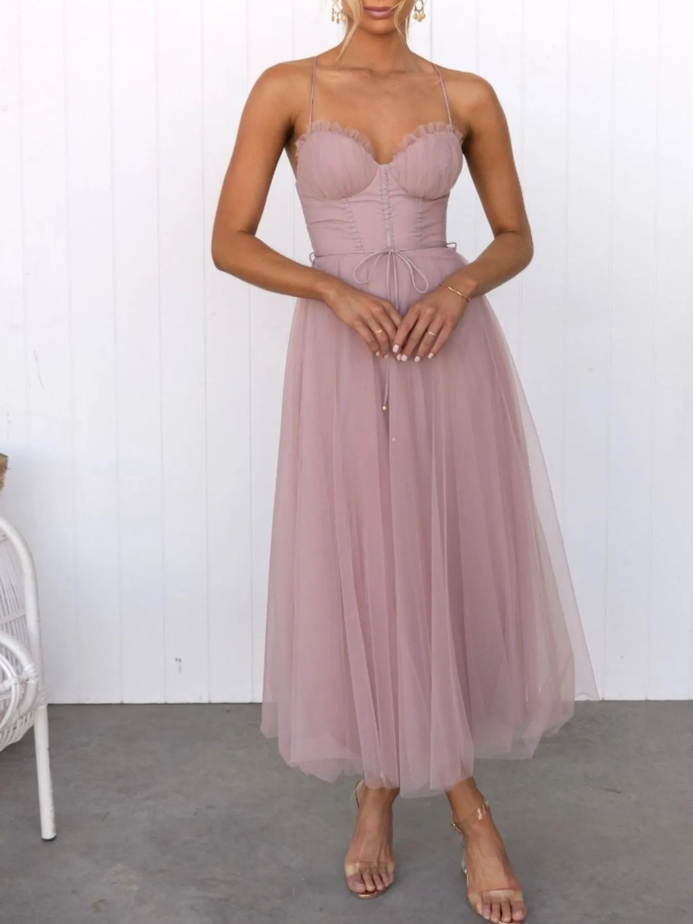 Sweetheart Neck Tulle Midi Dress - Blushé Belle