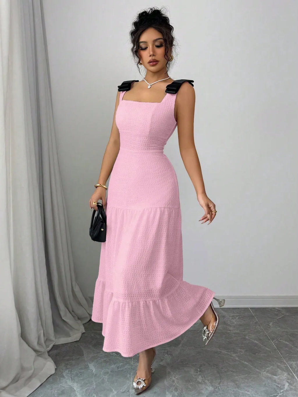 Square Neck Wide Strap Dress - Blushé Belle
