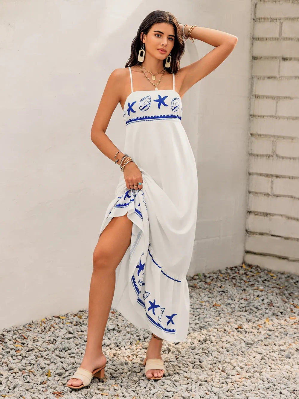 Printed Square Neck Maxi Cami Dress - Blushé Belle