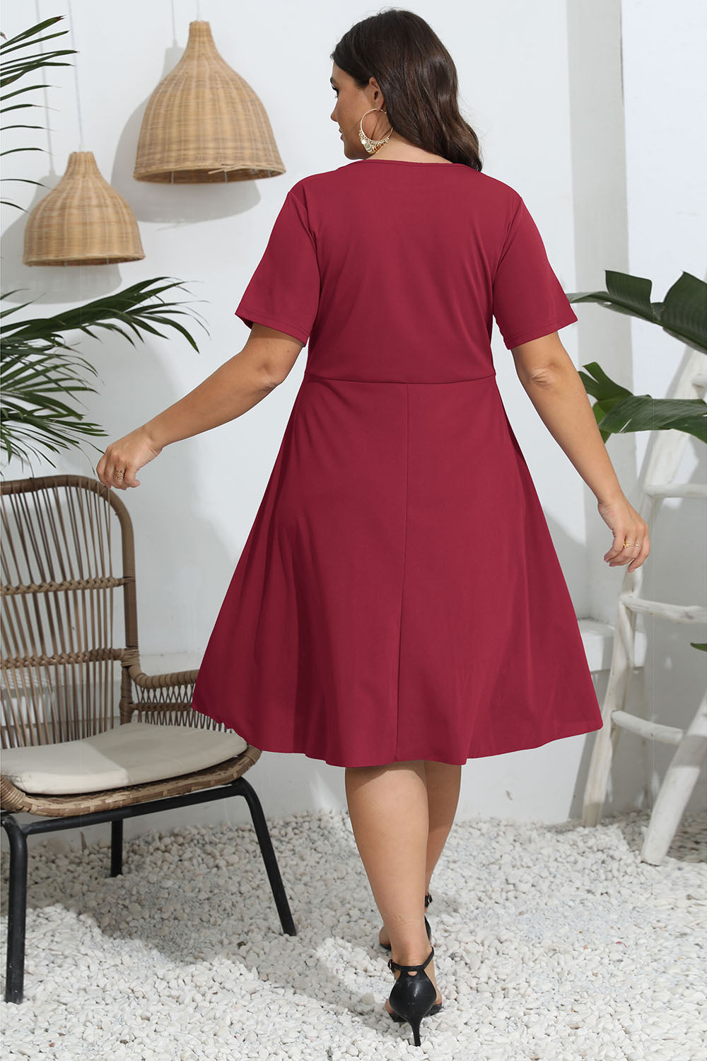 Plus Size Round Neck Openwork Dress - Blushé Belle