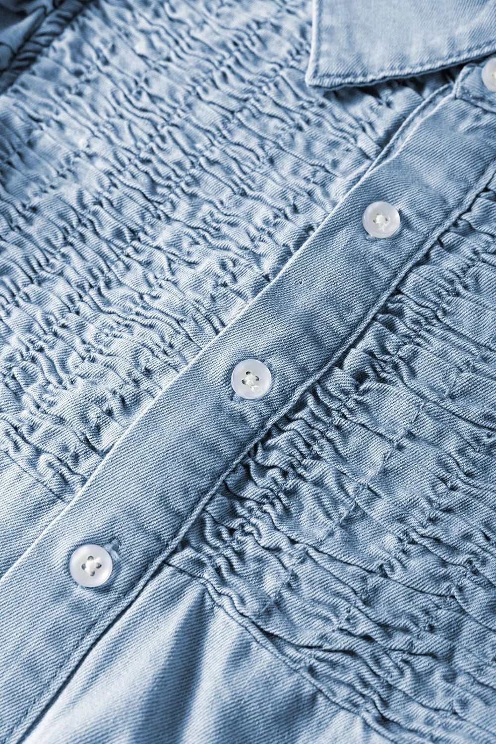 Smocked Collared Neck Cap Sleeve Denim Dress - Blushé Belle