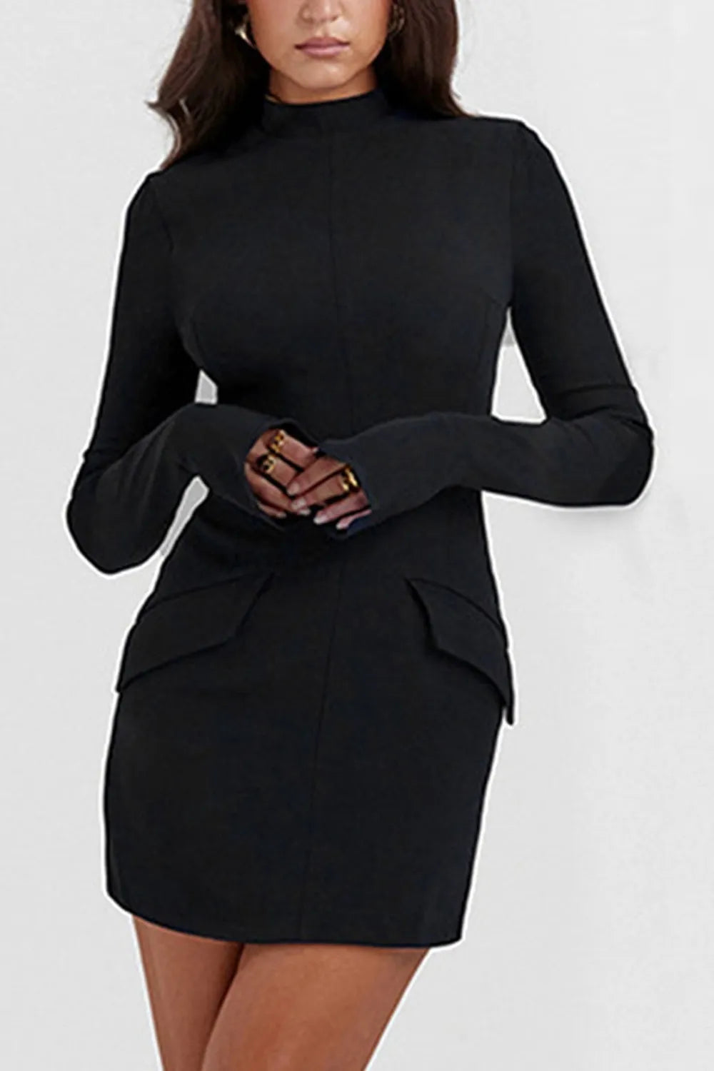 Mock Neck Long Sleeve Mini Dress - Blushé Belle