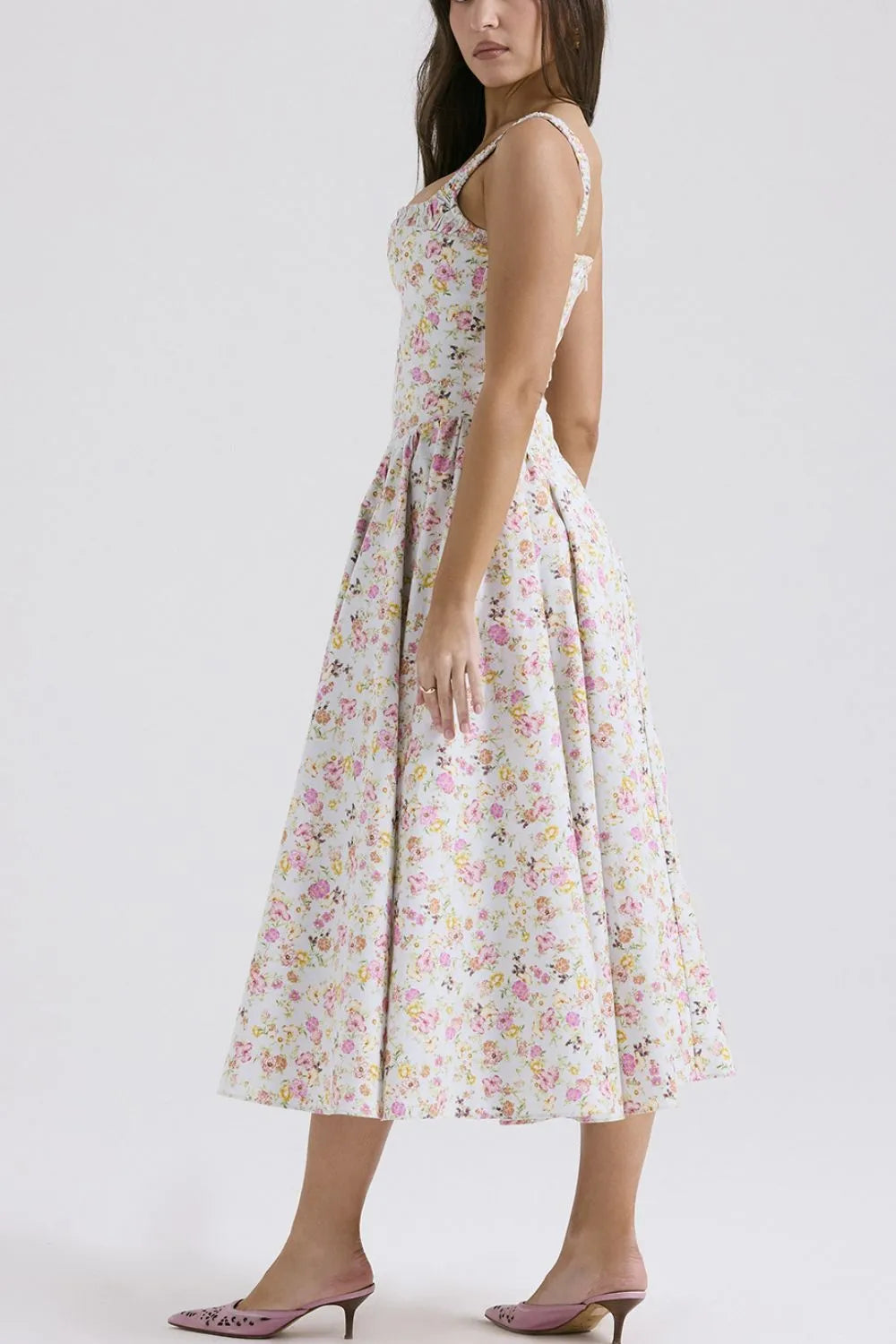 Floral Square Neck Wide Strap Midi Dress - Blushé Belle