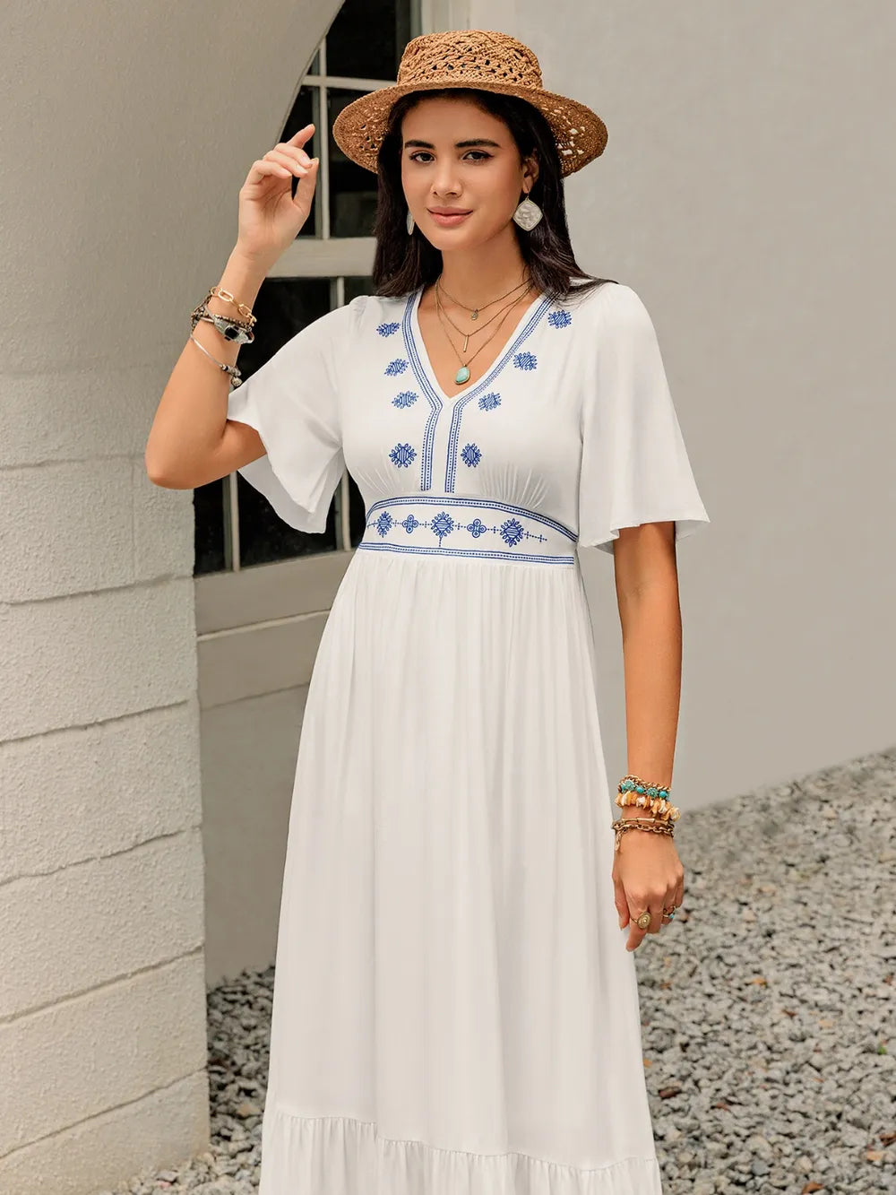Ruffled Hem V-Neck Flutter Sleeve Dress - Blushé Belle