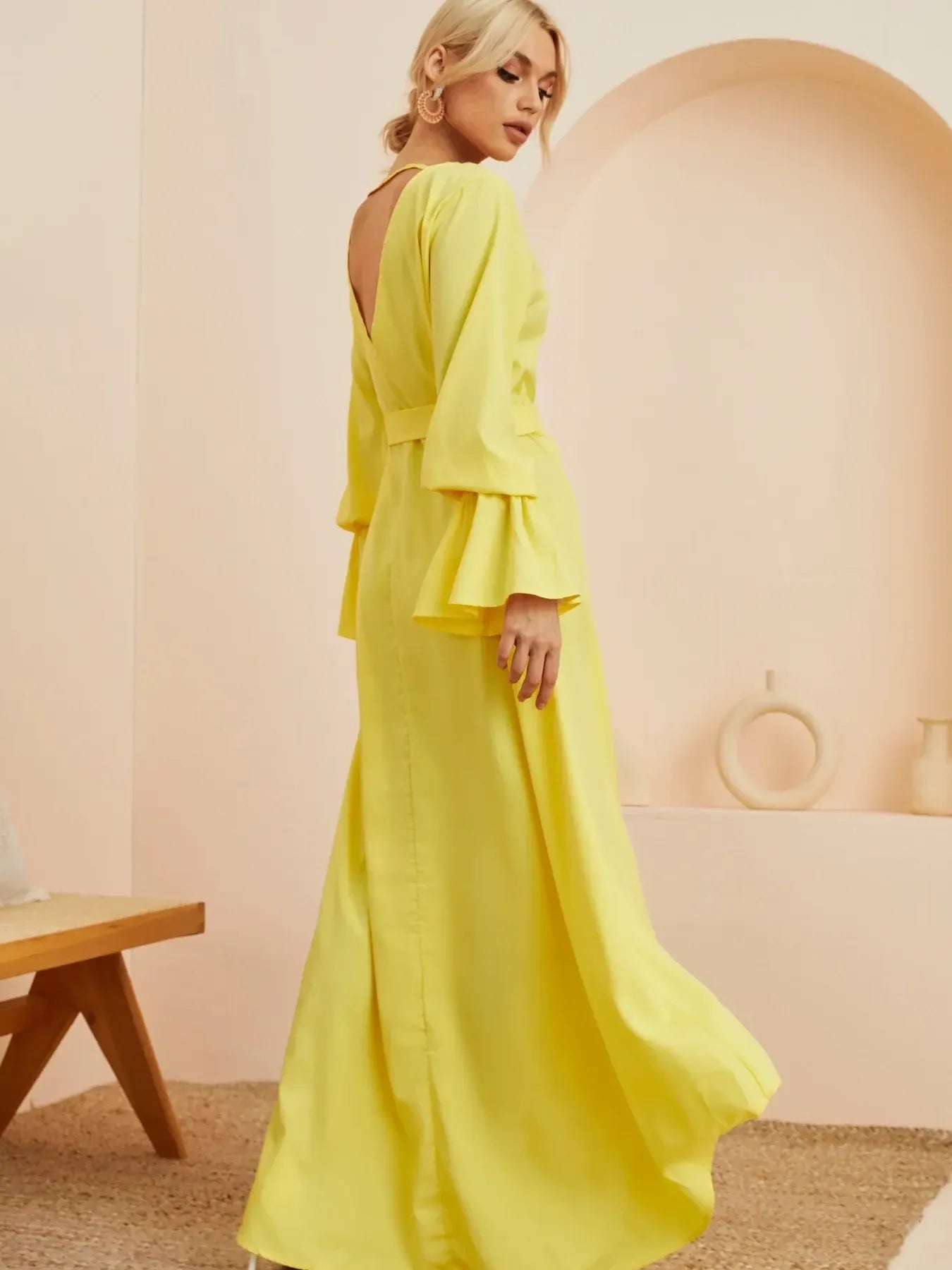 Ruffled Wrap Maxi Dress with Bell Sleeves - Blushé Belle