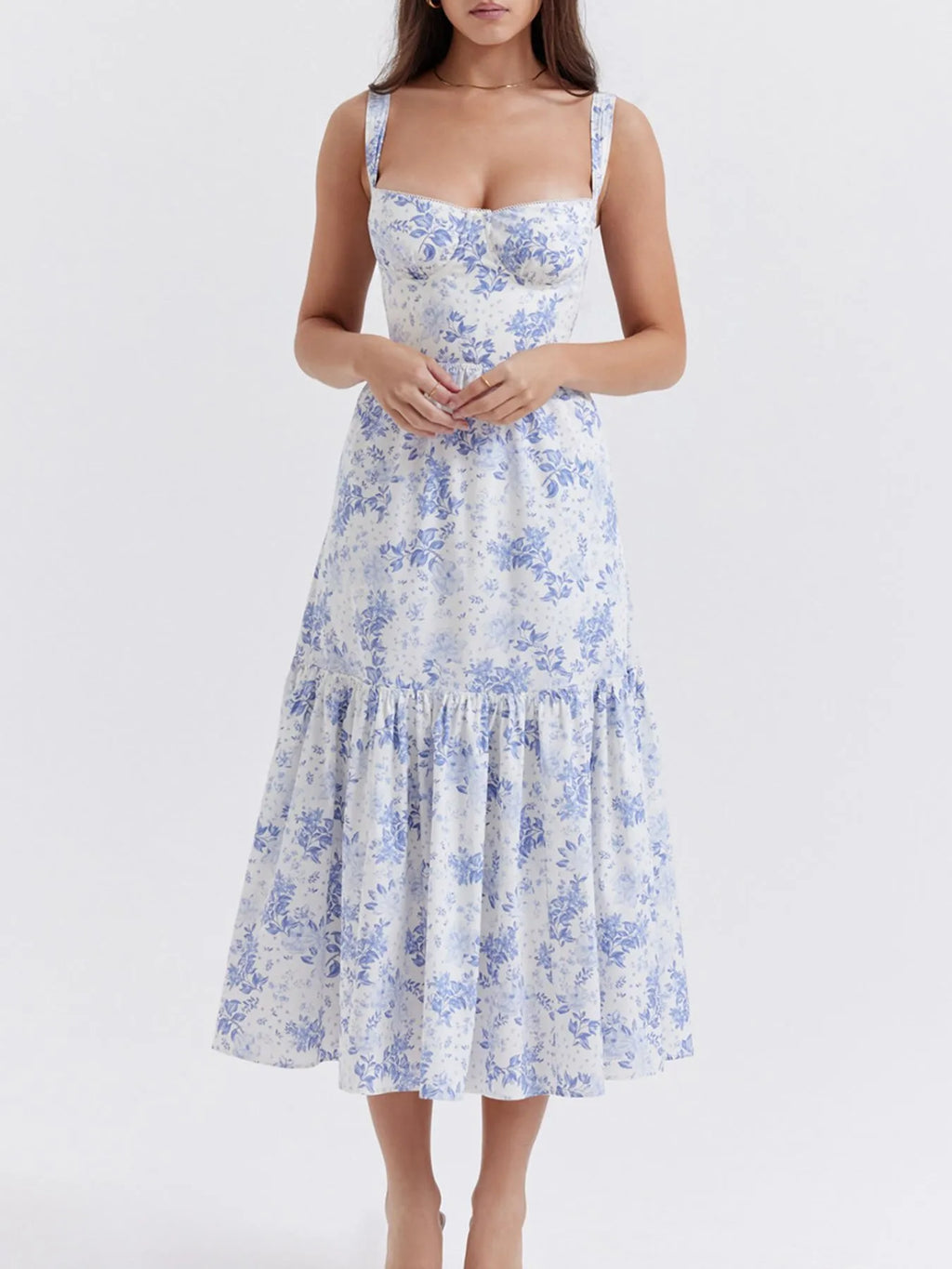 Floral Print Sweetheart Neck Midi Dress - Blushé Belle
