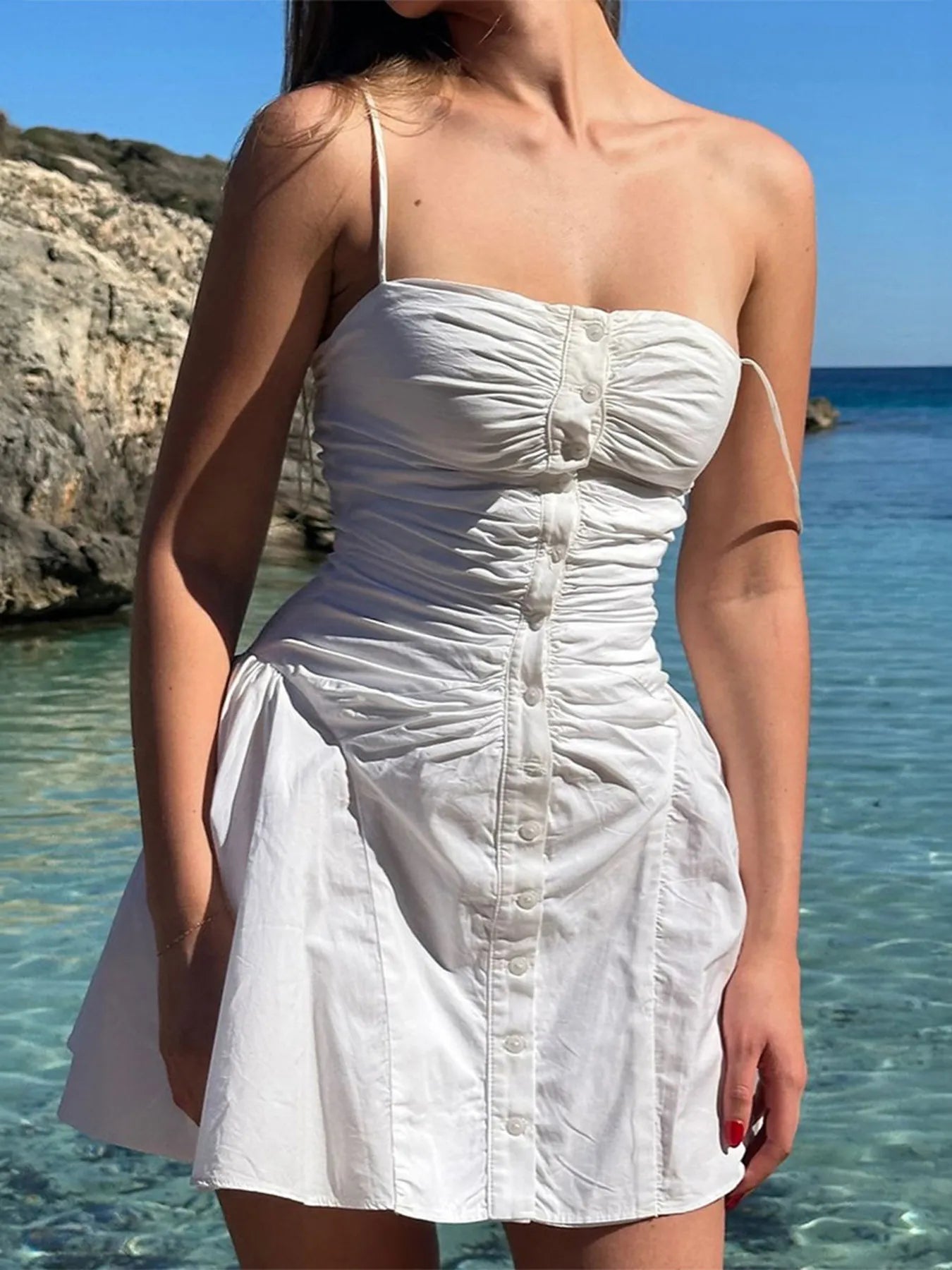 Ruched Button-Front Summer Dress - Blushé Belle