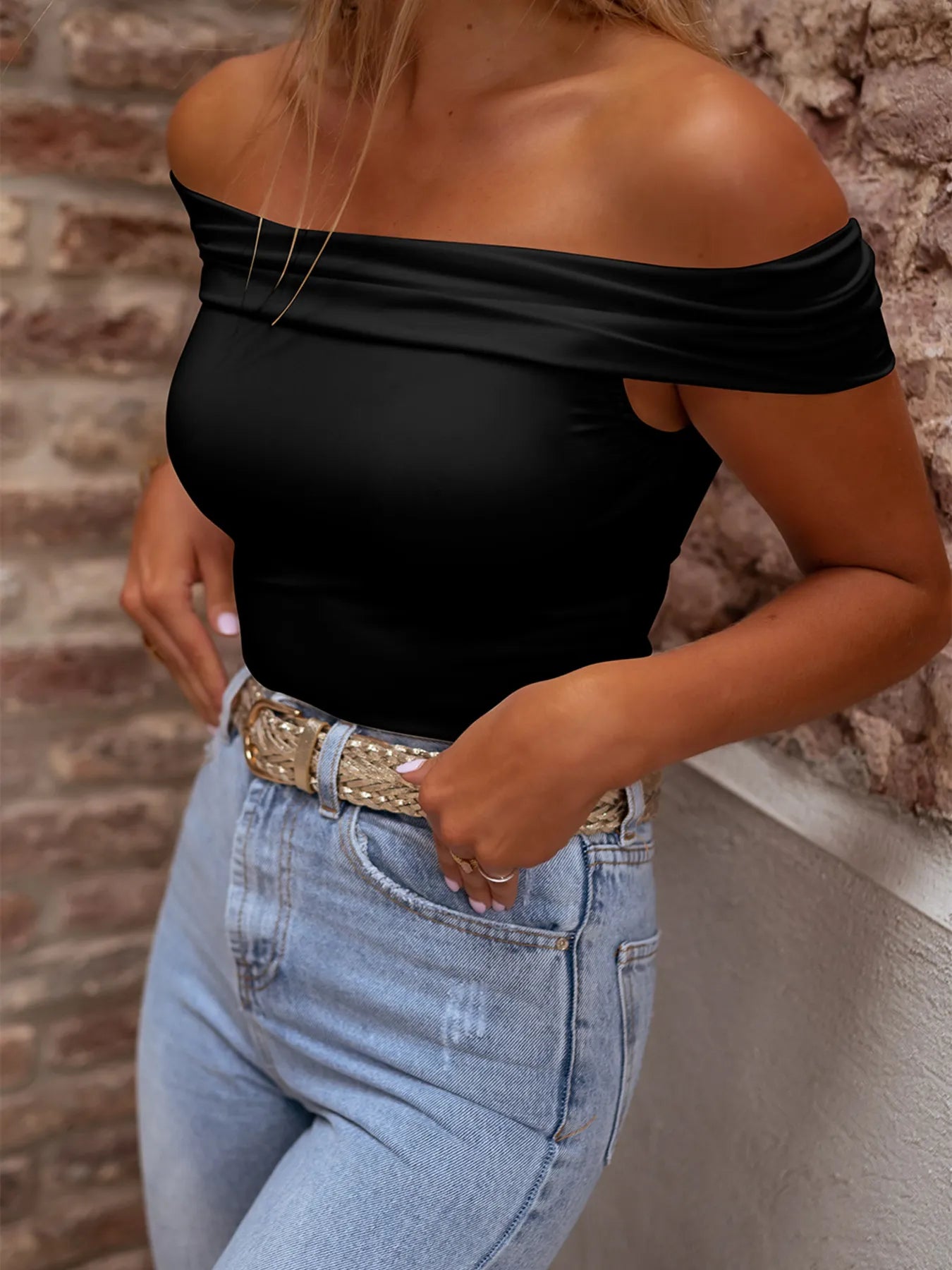 Folded Off Shoulder Slim Top - Blushé Belle