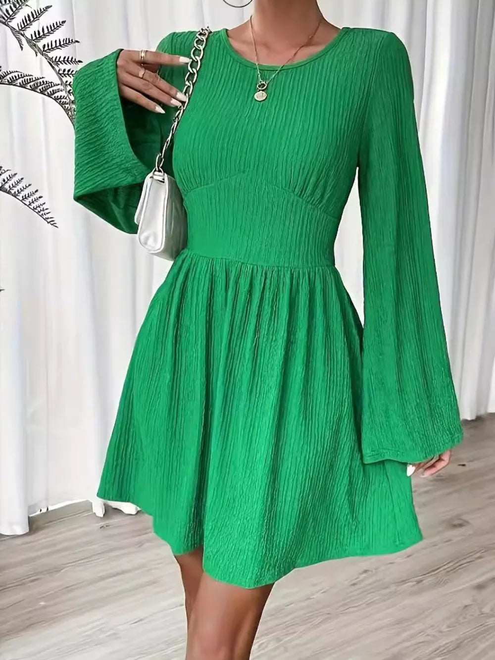 Round Neck Flare Sleeve Mini Dress - Blushé Belle