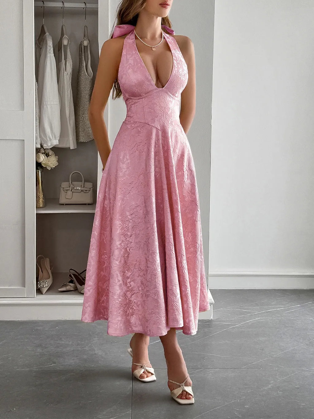 Halter Neck Midi Dress with Pockets - Blushé Belle