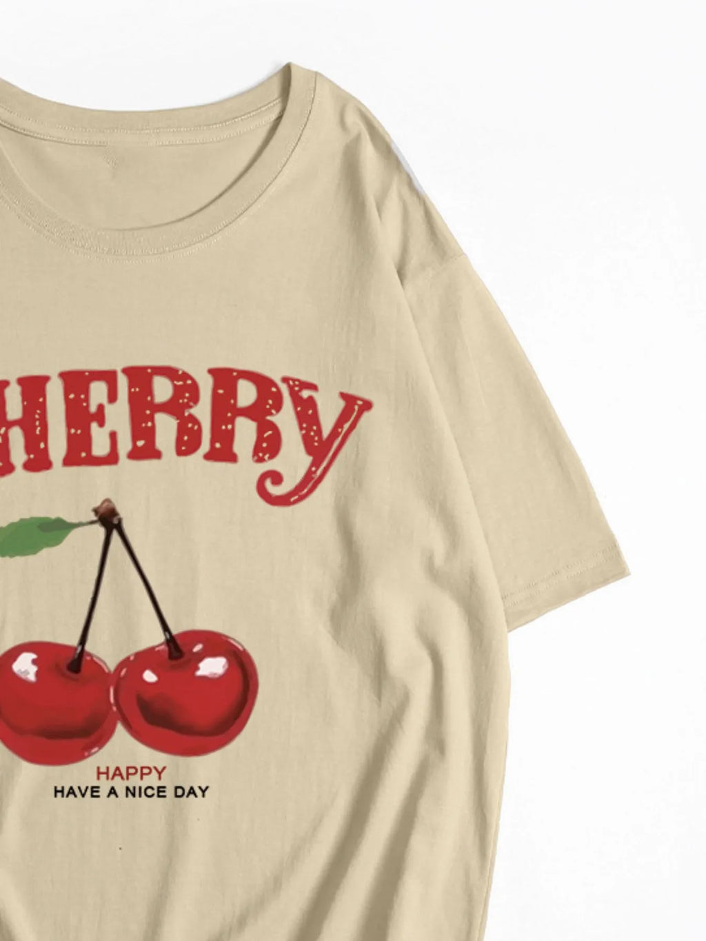 Plus Size Cherry Graphic Round Neck Short Sleeve T-Shirt - Blushé Belle