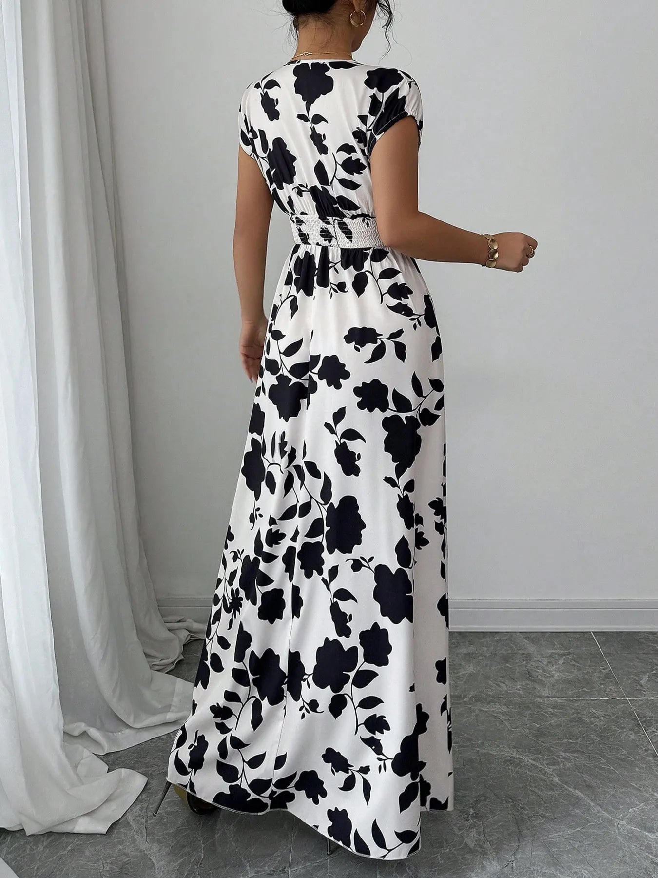 Printed Surplice Cap Sleeve Maxi Dress - Blushé Belle