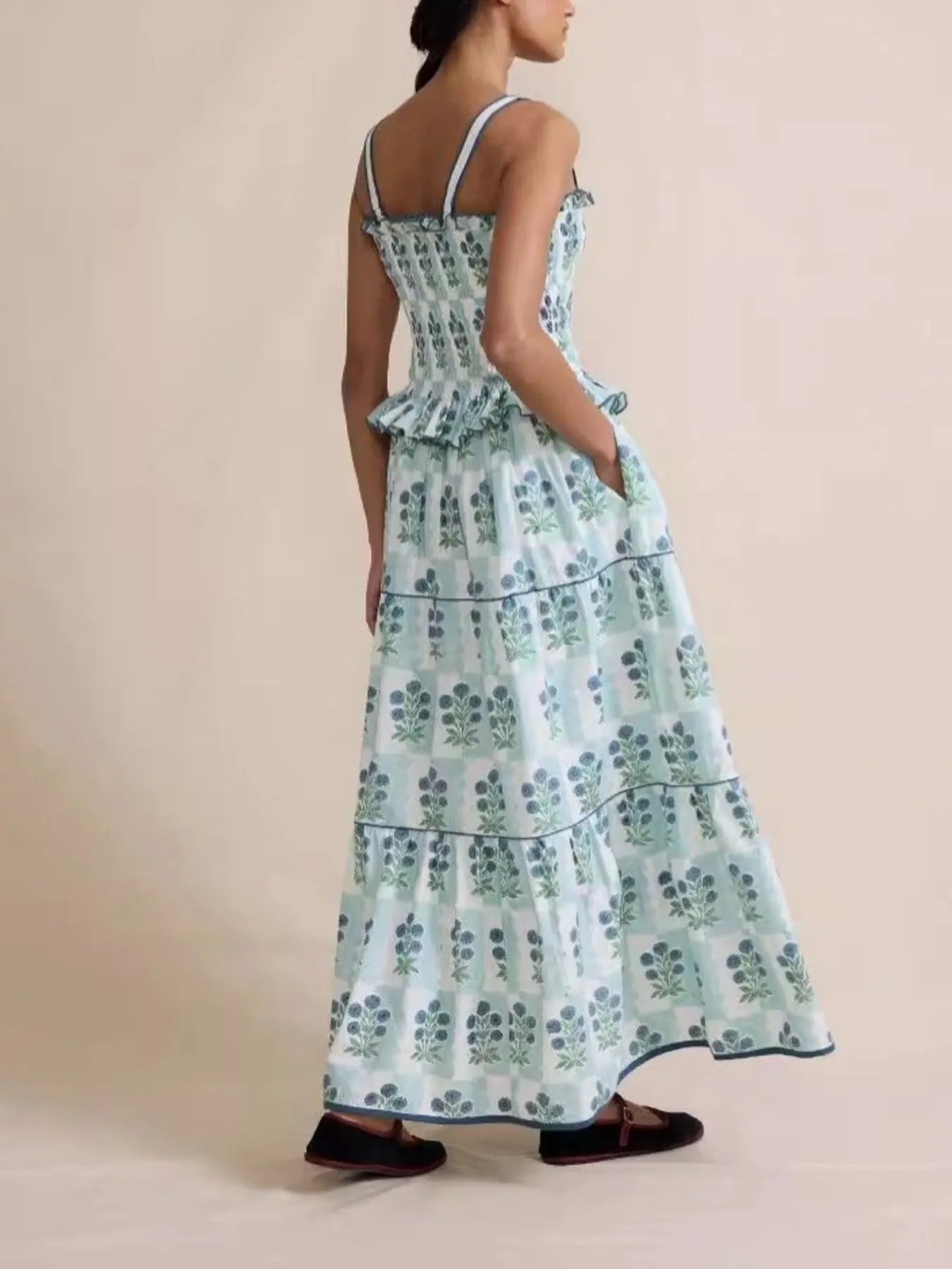 Bohemian Floral Print Smocked Tiered Maxi Dress - Blushé Belle