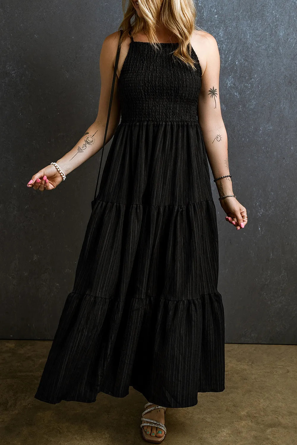 Smocked Tiered Spaghetti Strap Dress - Blushé Belle