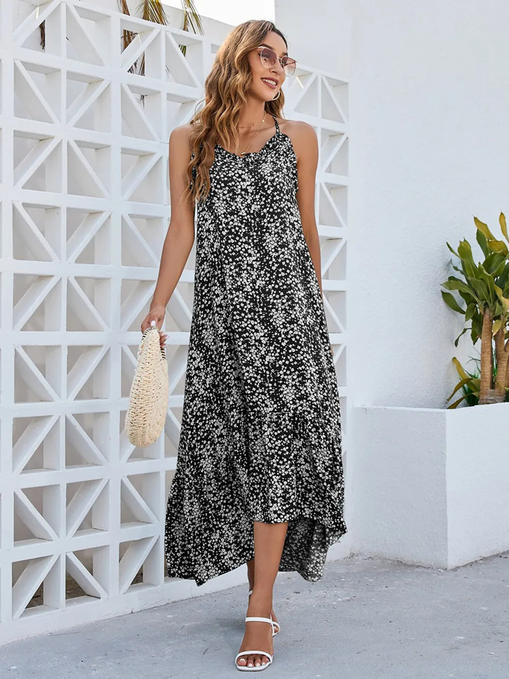 Ditsy Floral Scoop Neck Midi Cami Dress - Blushé Belle