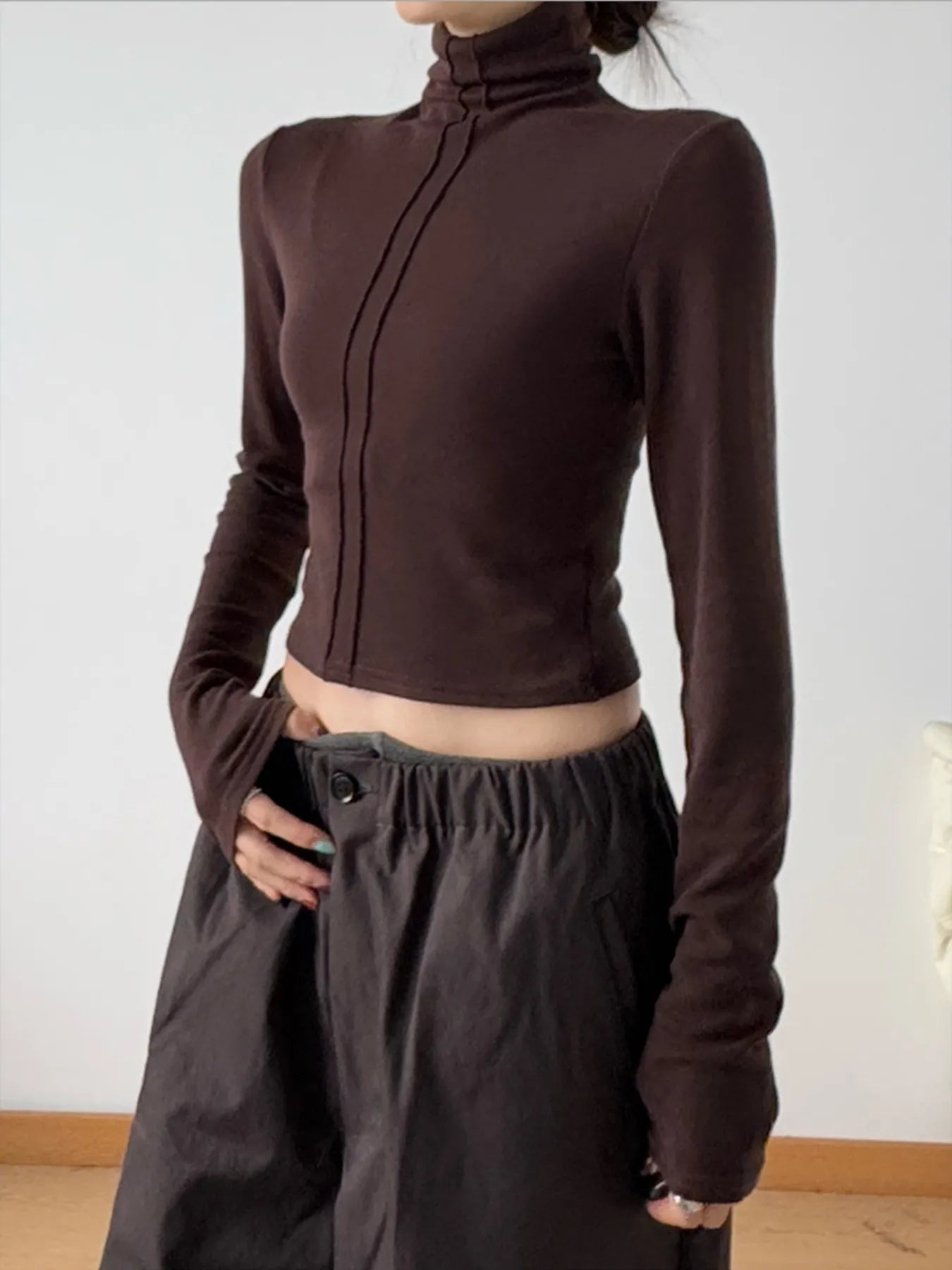 High Neck Long Sleeve Cropped T-Shirt - Blushé Belle