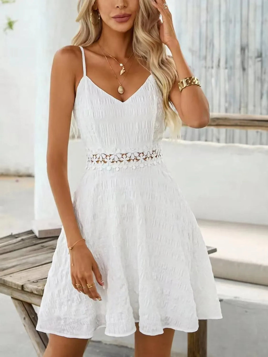 Lace Detail V-Neck Mini Cami Dress - Blushé Belle