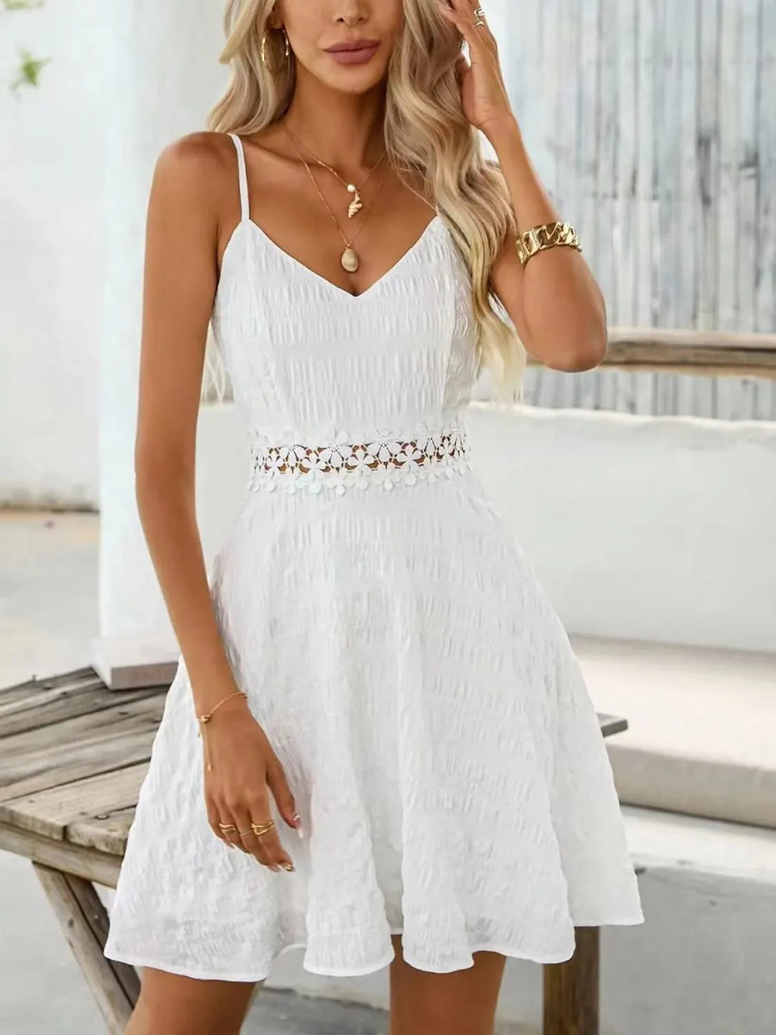Lace Detail V-Neck Mini Cami Dress - Blushé Belle