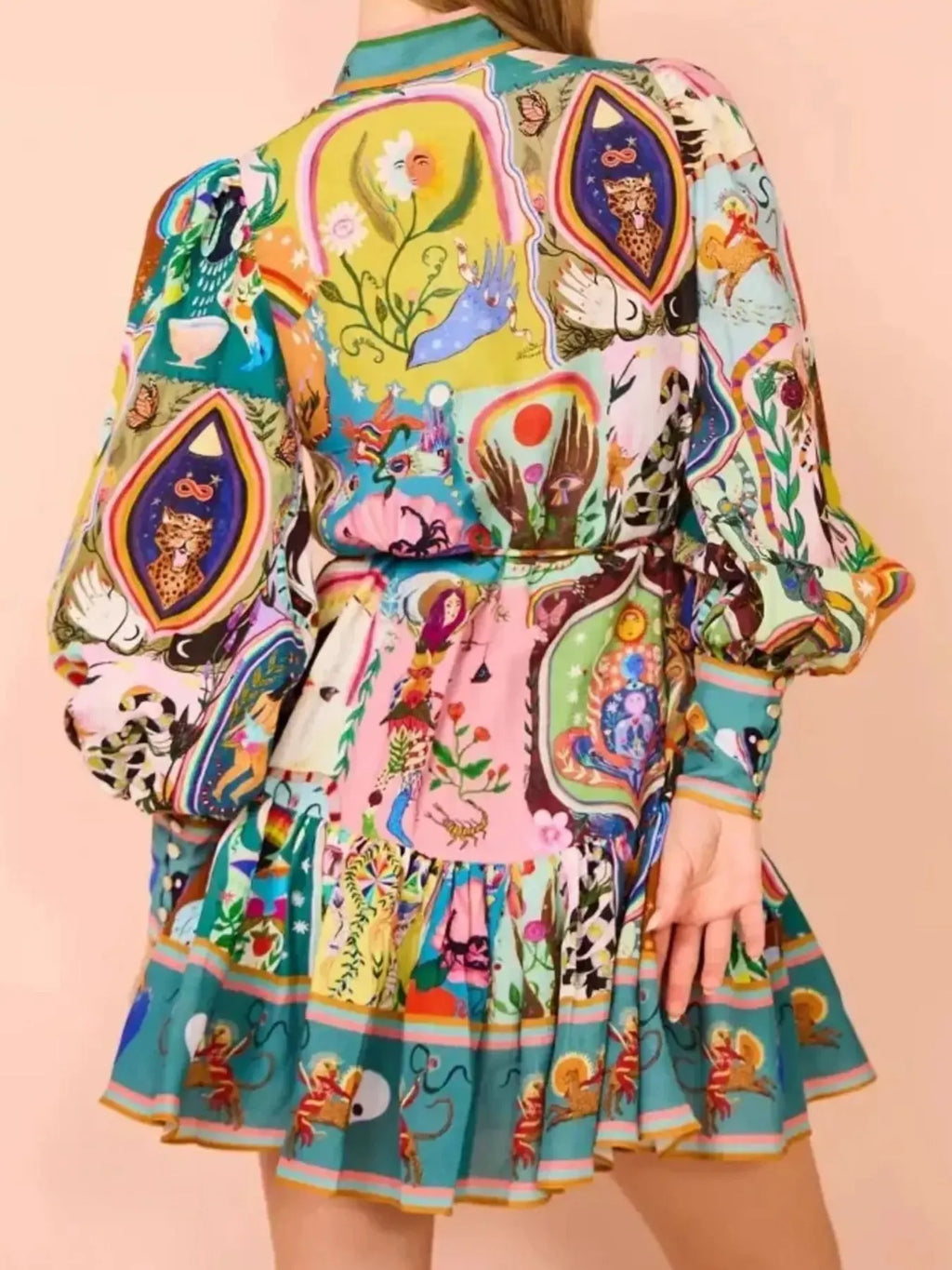 Printed Long Sleeve Mini Dress with Belt - Blushé Belle