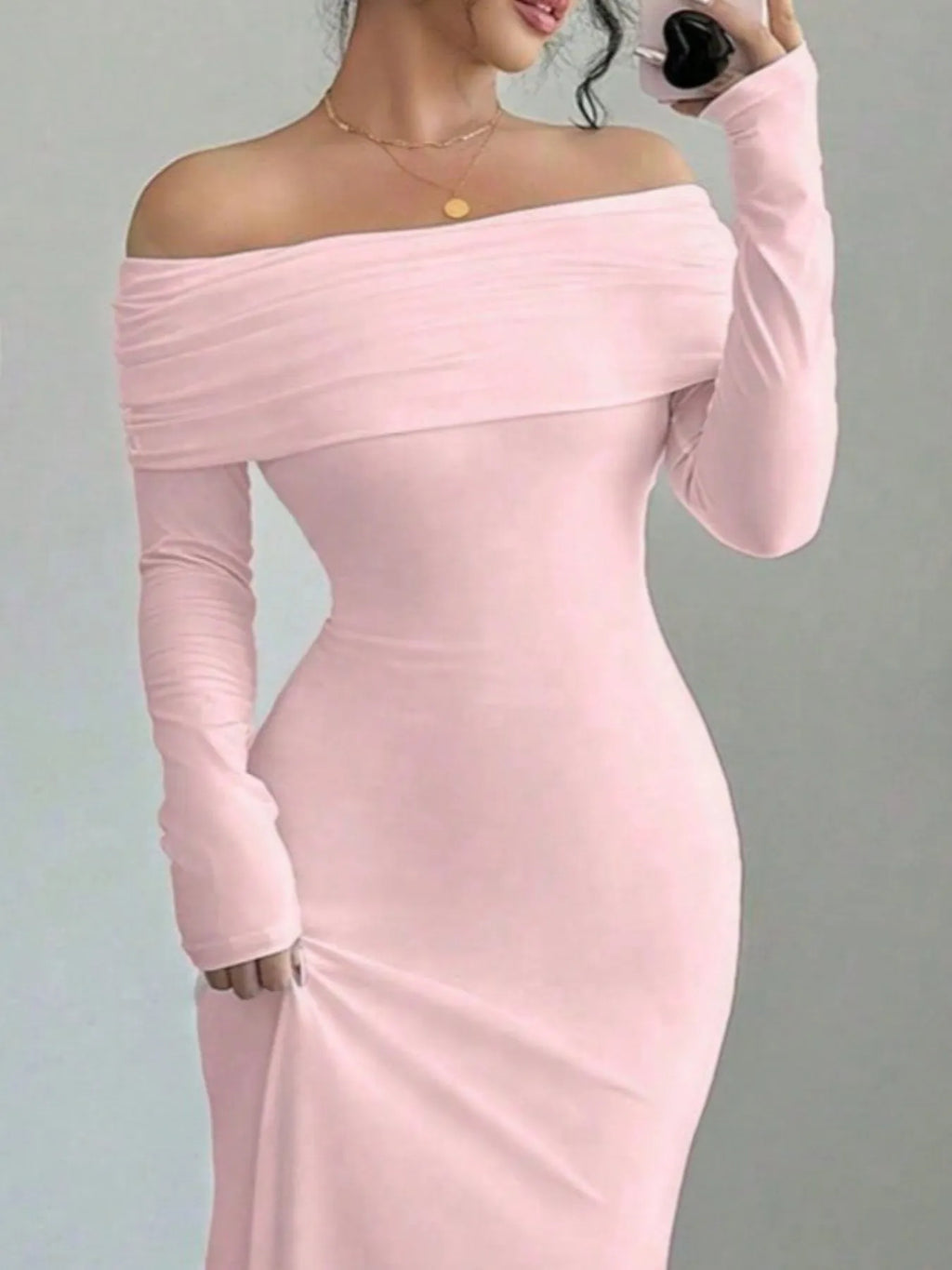 Off-Shoulder Long Sleeve Bodycon Maxi Dress - Blushé Belle