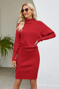 Ribbed Mock Neck Long Sleeve Dress - Blushé Belle
