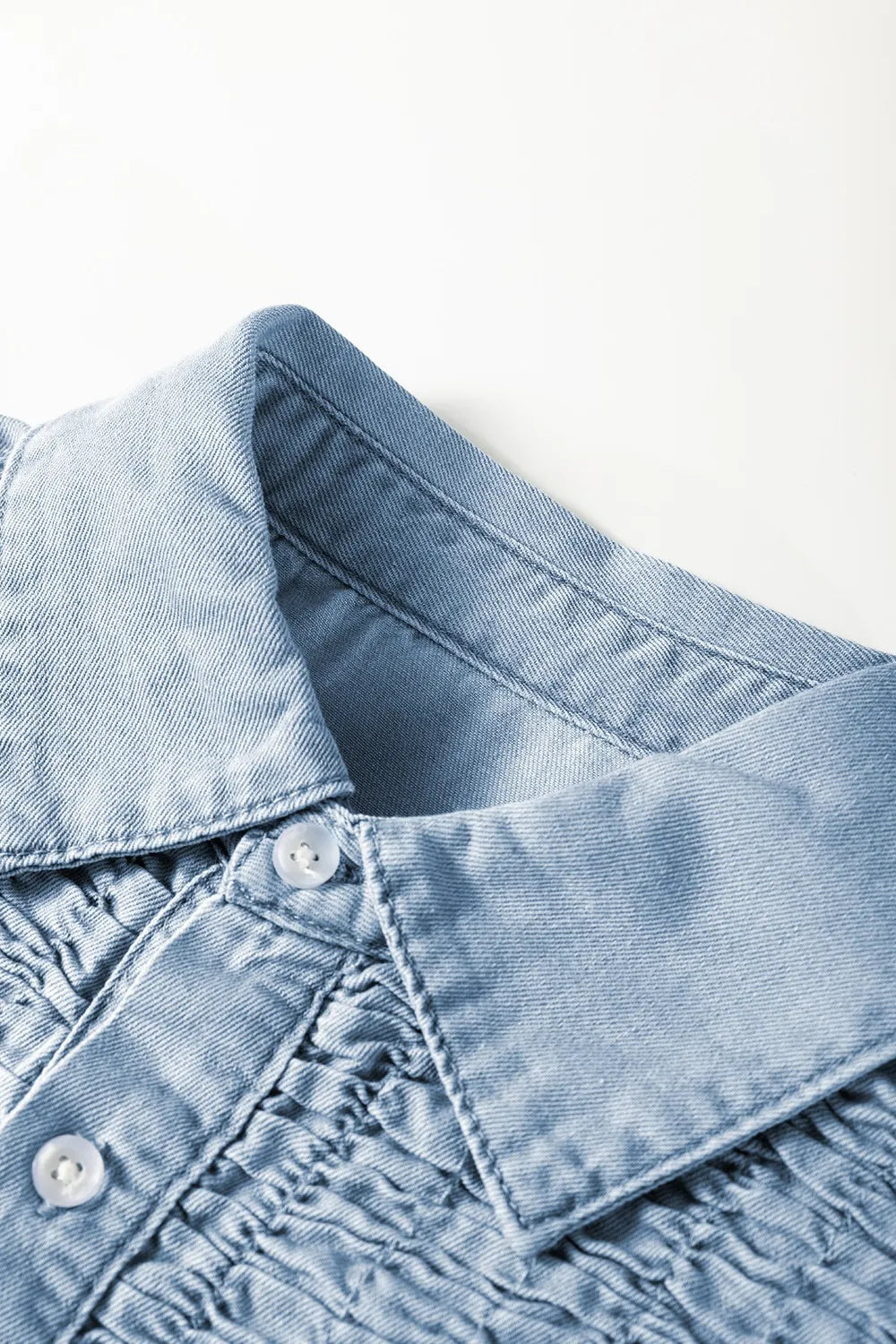 Smocked Collared Neck Cap Sleeve Denim Dress - Blushé Belle
