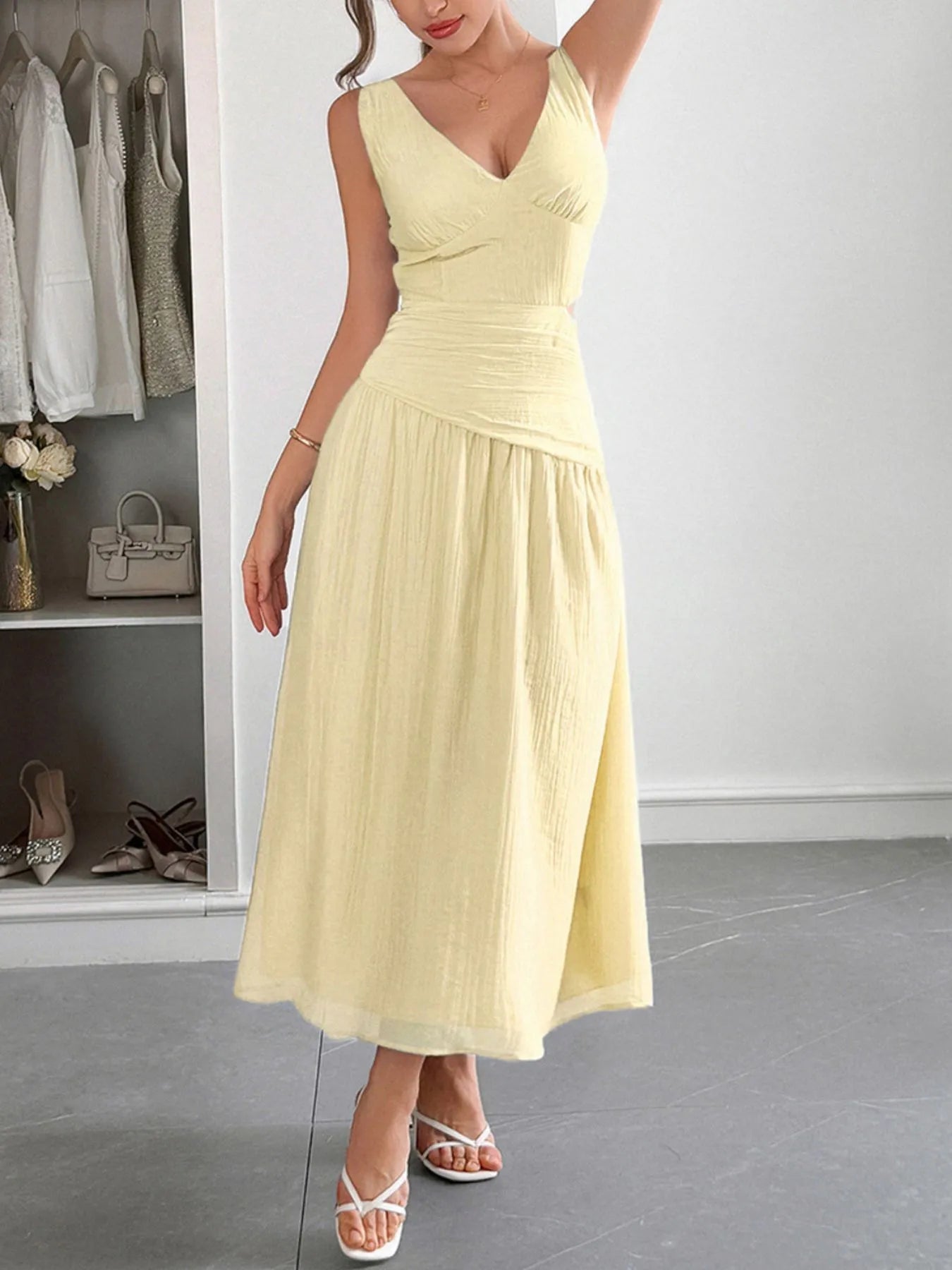 Cutout V-Neck Sleeveless Midi Dress - Blushé Belle