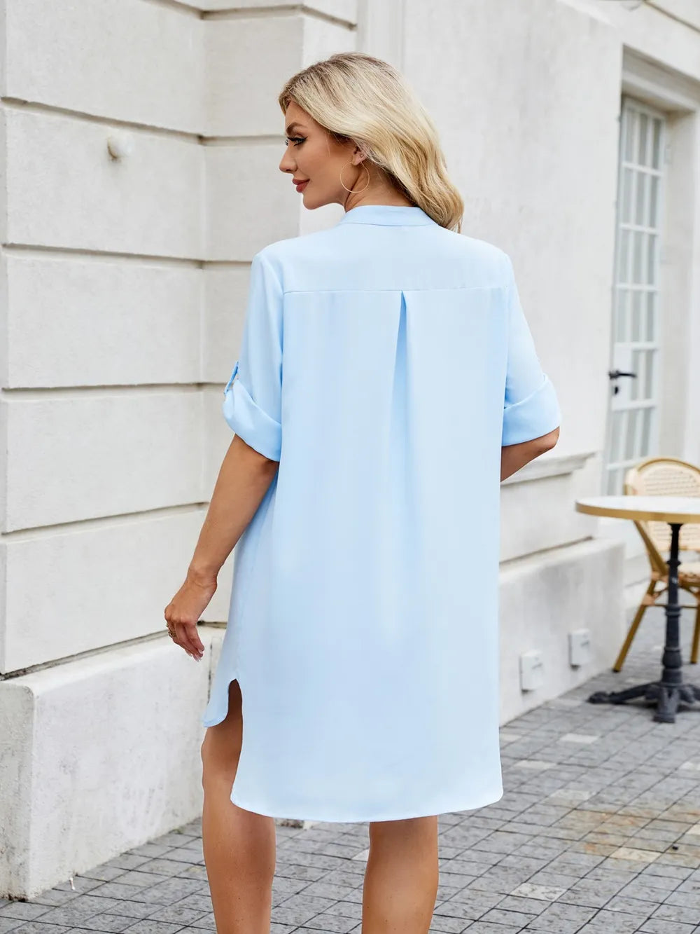 Notched Long Sleeve Mini Shirt Dress - Blushé Belle