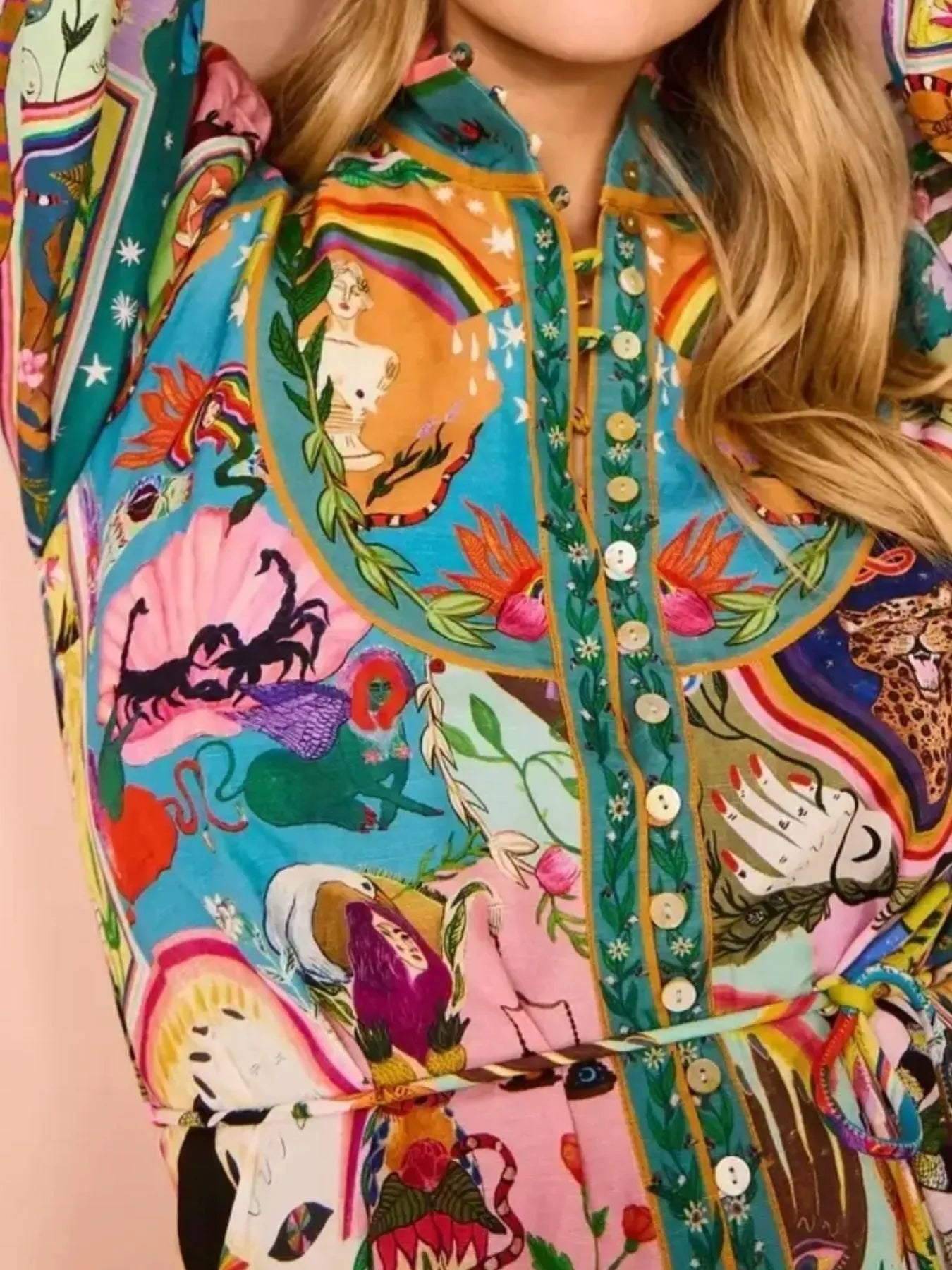 Printed Long Sleeve Mini Dress with Belt - Blushé Belle
