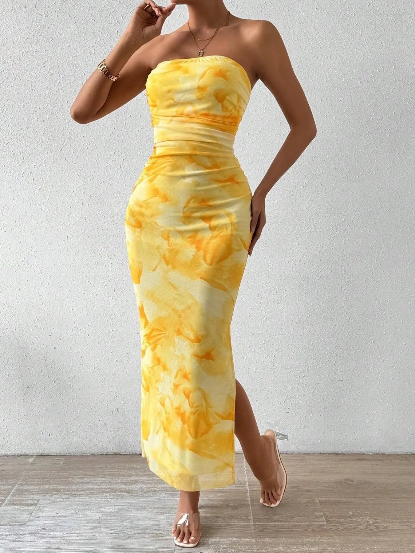 Printed Side Slit Tube Dress - Blushé Belle