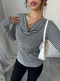 Striped Cowl Neck Long Sleeve T-Shirt - Blushé Belle